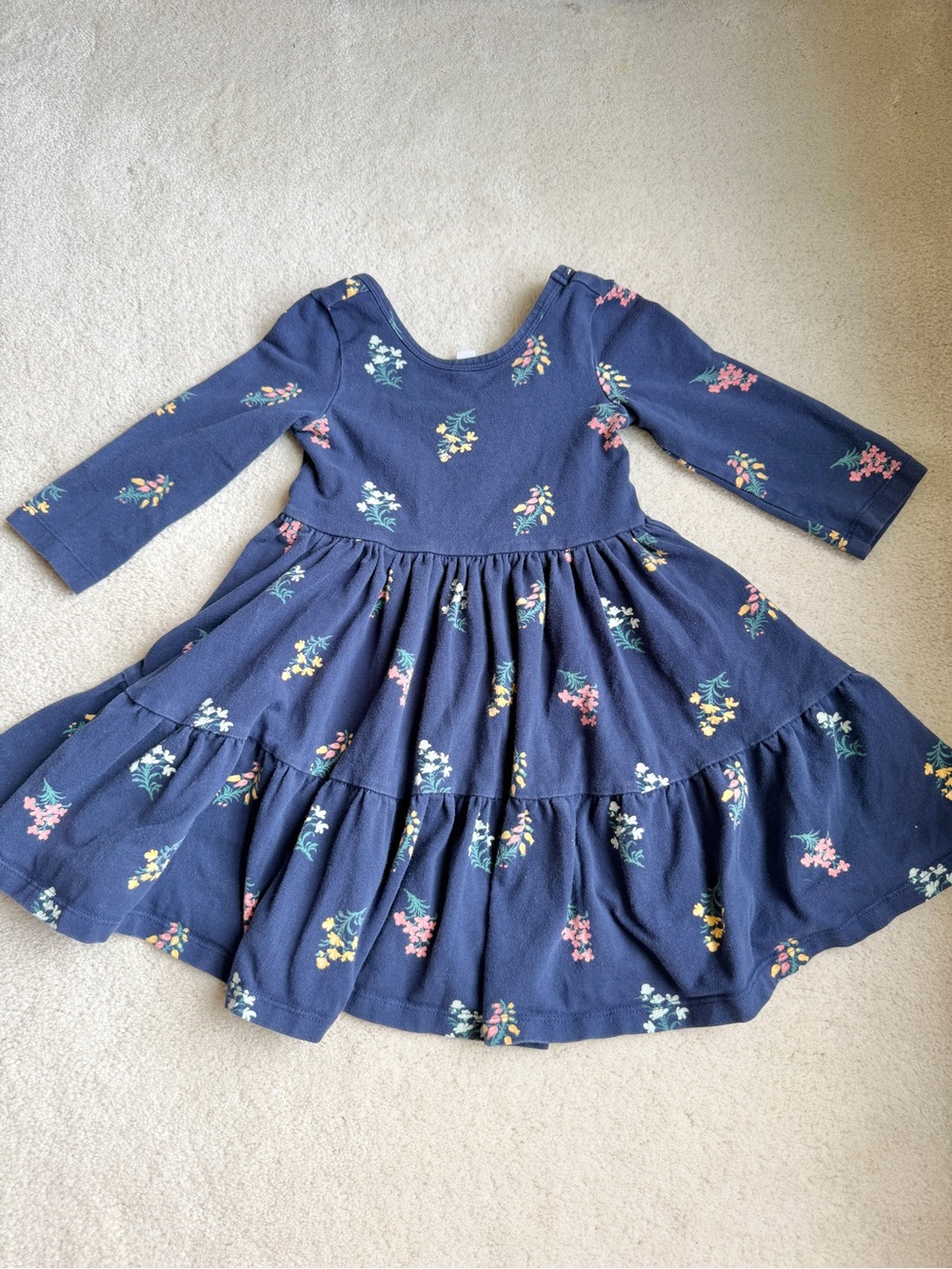 Janie and Jack Navy Floral Long Sleeve Dress Girls Size 3